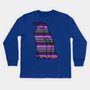 Lavender Stripes Penguin Kids Long Sleeve T-Shirt